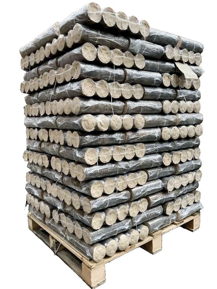 Photos d'une palette de bûches de bosi compressée *images non contractuelle, le conditionnement et la couleur du bois peut varier selon le fournisseur