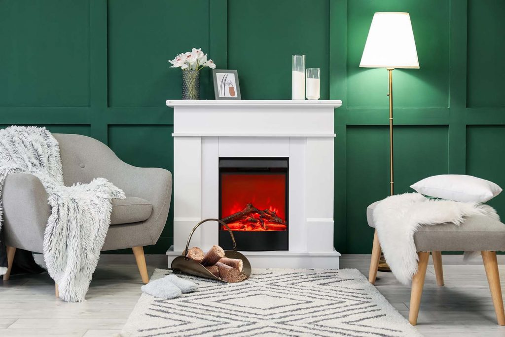 Visuel d'illustration ADOBE d'une cheminée en train de bruler du bois dans un salon